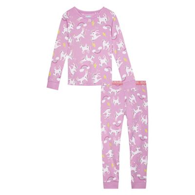 Girls' lilac unicorn print pyjama set